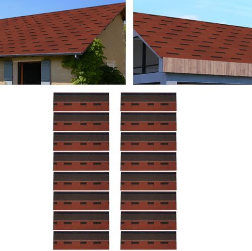 YNAADYH Lot de 16 bardeaux de toiture en asphalte - 100 x 33,3 cm - En feutre bitumé - Étanche - 5,3 mm d'épaisseur - Rouge