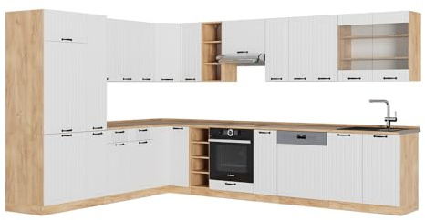 Vicco Eckküche Fame-Line, Weiß Landhaus, 347 x 60 cm, AP Eiche