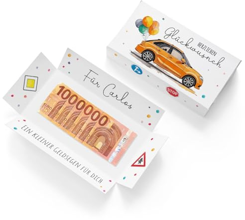 GRAVURZEILE - Geschenkverpackung - Führerschein - Deine erste Million - Personalisiert mit Namen & Wunschtext - Persönliche Geschenkbox als Geldgeschenk zur Fahrprüfung - 22,5 x 12 x 5,5 cm