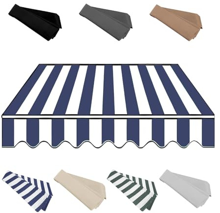 Telone di ricambio per tenda a braccio retrattile da 2 m 5 m, blu e bianco, impermeabile, per esterni, balcone, patio, giardino, terrazza (400 x 250 cm)