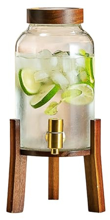 Dispensador de bebidas de vidrio con soporte, Dispensador de agua de vidrio grande con grifo Fácil control de flujo Para picnics, barbacoas, limonada y café helado,4L