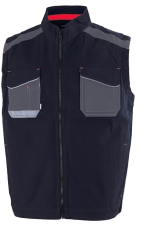 Rossini Tech - A20228 - UltraFlex Gilet da lavoro in cotone canvas stretch collo alla coreana chiusura cerniera multitasche (Blu, 4XL)