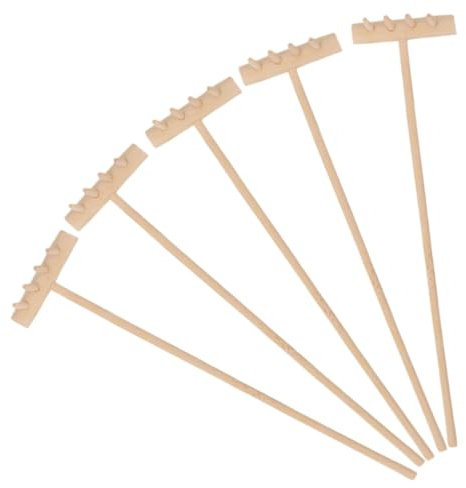 Kisangel Lot de 5 Mini Râteaux en Bois pour Jardin Zen, Ensemble D’Outils de Jardinage de Bureau, Petits Râteaux pour Bac à Sable, Décoration Créative, Jeu Relaxant et Bricolage