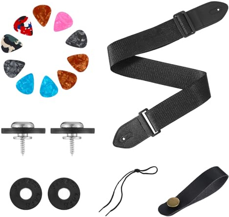 Alrhso Gitarrengurt für E-Gitarre & Akustikgitarre 5 cm Breit mit 10 Plektrumhaltern Verstellbare Universeller für Westerngitarre Bass, Schwarz