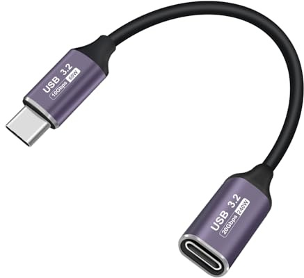 YINGAYOU Alargador USB Tipo C Macho Hembra Corto 20Gbps Cable Alargador USB C 3.2 120W 24V 5A para Ordenadores Portátiles, Tabletas y Teléfonos Inteligentes (Straight, 0.2 m/0.6 ft)