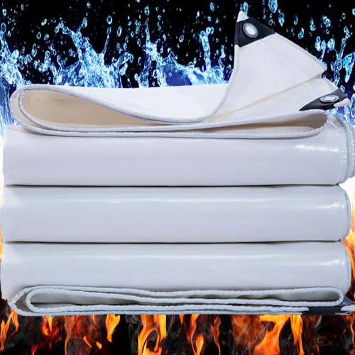 Telone Impermeabile per Esterno 520g/m² 3.5x3.5m Telo Occhiellato Rinforzato in pvc Copertura per Piscina Auto, Mobili da Giardino, Antipioggia e Antivento bianco