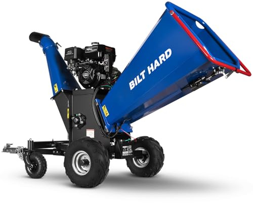 BILT HARD 6 Inch 420cc 15HP E-Start Gas Powered Drum Wood Chipper, 4-Wheels Towable Leaf Branch Shredder Mulcher with Tow Bar, Emergency Stop Bar