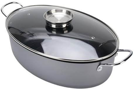 Vvikizy Innovativa Pentola per la Cottura a Vapore del Pesce di Forma Ovale con Griglia per Cottura a Vapore con Coperchio per Vari Ingredienti