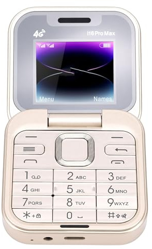 Plyisty 4G LTE-Klapptelefon, 1,77-Zoll-Bildschirm, Entsperrtes Dual-SIM-Seniorentelefon mit -MP3-FM-Lautsprecher mit Hoher Lautstärke, für Reisen, Arbeit, Sport, Alltag (Gold)