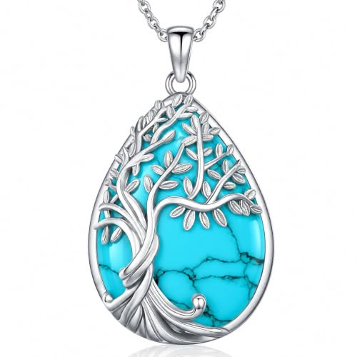 Odinstone Collar Árbol de la Vida Colgante en forma de Gota Árbol de la Vida Collar Familiar Joyas con Piedras Curativas para Mujer Regalos para Mamá e Hija
