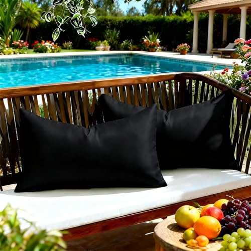 Kissenbezug 30x50 cm Schwarz Wetterfeste Outdoor Kissenbezüge Dekorativ Sofakissen in Premium Wasserdicht Pillow Cover, Pflegeleicht und Langlebig, für Garten, Balkon, Sofa und Bett, 2er Set