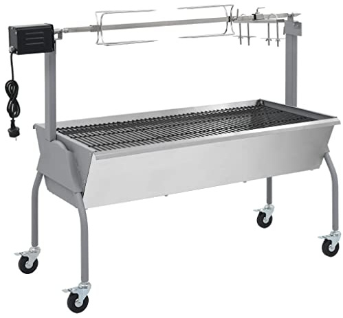 Teenpull Barbecue de boucher pour cochon de lait avec entraînement électrique, réglable en hauteur, mobile avec 4 roues, grande grille de cuisson pour charbon de bois et briquettes, idéal pour le