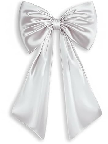 Giant White Bow Decoration Large Satin Fabric Ribbon Wall Hanging Ornament for Wedding Arch Christmas Tree Topper Door Front Party Backdrop - Pre-Tied with 10 Double Sided Adhesives (White)