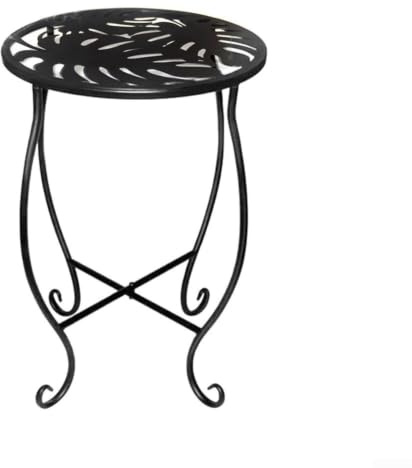 Zenllihome Soporte para plantas al aire libre y mesa redonda de metal para flores con diseño Monstera, mesa auxiliar compacta de jardín de 8 pulgadas para patio, balcón o exhibición interior, pequeña