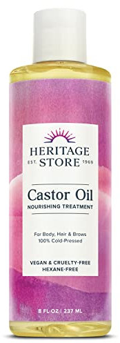 HERITAGE STORE Palma Christi Castor Oil | Hair & Skin Moisturizer, Eyebrow Thickener | Cold Pressed, Hexane & Fragrance Free | 8 oz