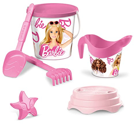 Mondo Toys - BUCKET SET + WATER CAN BARBIE - Sandeimer Set ø17 cm mit Giesser - 6-Teiliges Strandspielzeug Set für Kinder ab 3 Jahren, Strandset - 18443