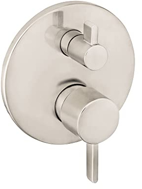 hansgrohe Ecostat Modern Pressure Balance Shower Valve Trim with Diverter in Brushed Nickel, 04447820