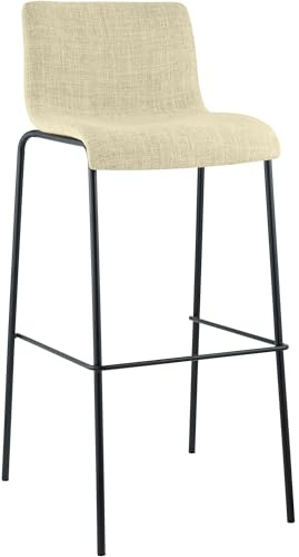 CLP Barhocker mit Lehne Hover, Barstuhl stapelbar mit Stoffbezug, Stapelstuhl Metallgestell bis 150 kg belastbar, Farbe:Creme, Gestell Farbe:schwarz