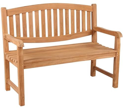 MR. DEKO® Gartenbank Bradford Teakholz | Holzbank mit Lehne | Friesenbank für draußen | 2-Sitzer 120x57x94 cm | Sitzbank Teak massiv & wetterfest für Garten Balkon Terrasse | Parkbank zum Relaxen