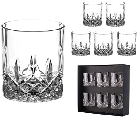 Dorchester Lot de 6 verres à whisky dans une boîte cadeau doublée de satin Noir