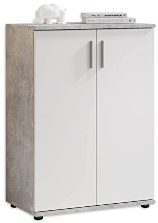 Stella Trading BOBBY Kommode in Beton-Optik, Weiß - Modernes Sideboard mit viel Stauraum für Ihren Wohnbereich - 60 x 82 x 35 cm (B/H/T)