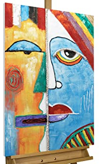 KunstLoft Leinwandbild | 100% HANDGEMALT | 60x90cm | Gemälde 'Two Faces' | Gesicht | Bunt | Wandbild Wohnzimmer