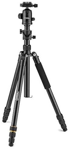 NATIONAL GEOGRAPHIC Travel Tripod Kit, 90° Column, 4-Sections, Lightweight Aluminum, Compatible with Canon,Nikon,Sony DSLR, 360 Degree Ball Head, Quick Release Plate, 8KG Load Capacity with Carry Bag