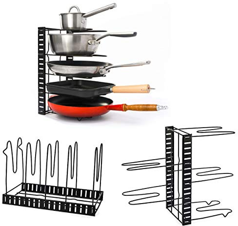 EYEPOWER Pfannenregal Stahl 38x21x25 cm mit 5 Ablagen - Pfannenständer Küche Schrank Schubladen - Topfdeckelhalter Organizer Kochgeschirr Trennsystem Platzsparender Pfannenhalter Ordnungssystem Küche