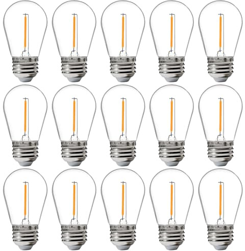 FLSNT 15 Pack Outdoor LED Replacement Bulbs for String Light, S14 LED Hanging Light Bulbs for Patio, Garden, E26 Base, 2200K Warm White, Non-Dimmable