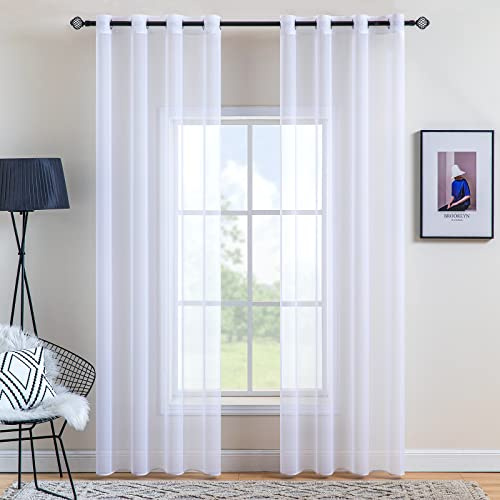 MIULEE Gardinen Voile Vorhänge mit Ösen 2er Elfenbein 140x215cm | Transparente leichte Voile Vorhänge mit Metall Ösen, lichtdurchlässig, modern elegant für Wohn- und Schlafzimmer