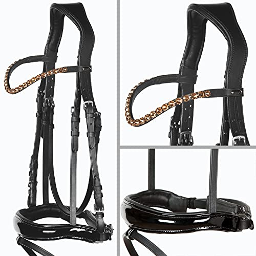 Heinick-Reitsport Trense Soft Competition Schwarz Lack ~ Glow-Gold ~ Warmblut