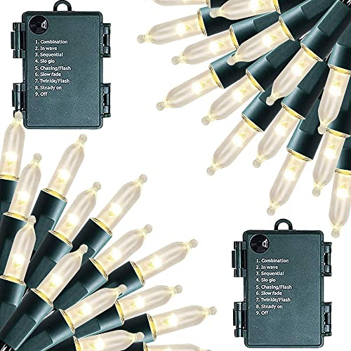 Dazzle Bright Battery Operated Christmas Lights, 2 Pack Total 32FT 100LED Clear Mini String Lights Waterproof with 8 Modes for Xmas Indoor Outdoor Yard Holiday Wedding Decorations (Warm White)