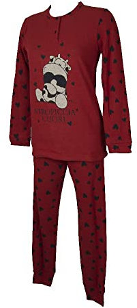 CRAZY FARM Pigiama Donna Invernale Morbido e Caldo Manica Lunga Collo Serafino Articolo 15674, 2204 Cuore Fondo Rosso, L