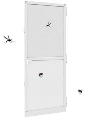 LZQ Fliegengitter Tür Insektenschutz 95×210 cm, Fliegengittertür mit Aluminiumrahmen, Mückenschutz Mückengitter Tür aus Fiberglasgewebe, Fliegenschutzgitter für Balkon- und Terrassentür, Weiß