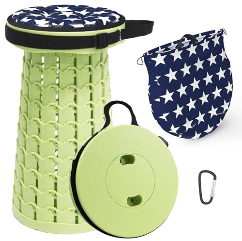 ALEVMOOM Taburete Plegable Portátil,Sillas Plegables Camping Altura Ajustable 6,5-45 cm,Taburetes Plegables con Cojín y Bolsa de Transporte para Acampar,Pescar,BBQ y Playa,Capacidad 200kg