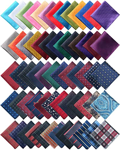 JaGely 72 Pcs Pocket Squares for Men Pocket Assorted Colors Silk Squares Handkerchiefs Set 9.06 x 9.06 Inch Handkerchiefs for Men adults Wedding Business Banquet Suit Accessories, Multi Styles