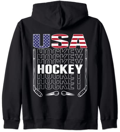 America Ice Hockey Fans Jersey USA Flag Support Hockey Team Zip Hoodie