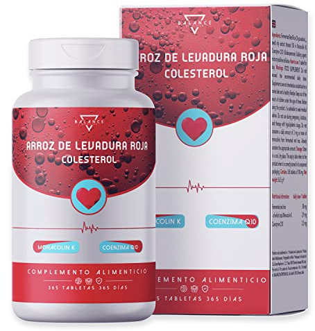 LEVATURA DE ARROZ ROJO - 365 Tabletas (12 meses de suministro) | Levadura Roja de Arroz Colesterol | 2,9 mg de Monacolina K | Arroz Rojo, con Coenzima Q10 | 100% Natural