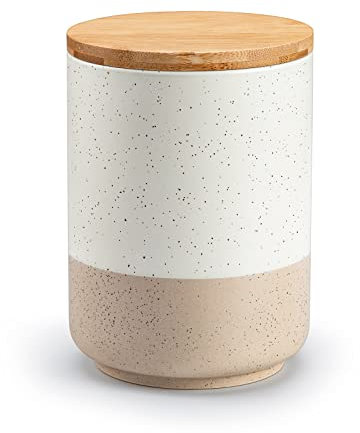 vancasso Sabine 1200ml Ceramic Kitchen Canisters for Countertop with Airtight Wood Lids, Large Flour and Coffee Container, Storage Jar for Tea, Sugar, Nuts, Candy, Spices