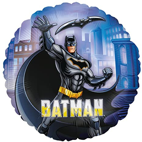Party Factory Batman Batarang Foil Balloon, Round, Diameter 45 cm, Black, Blue, Superhero, Gotham City, Helium Balloon for Birthday