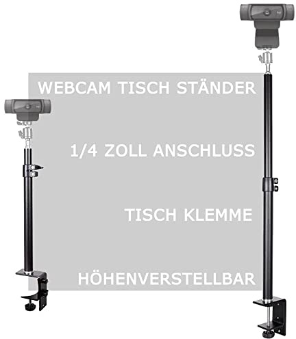 TronicXL Tisch Klemme Stativ Halterung für Webcam I Klemmstativ Höhenverstellbar I Klemm Ständer kompatibel mit Logitech C920 Brio 4K C925e C922x C922 C930e C930 C615 Microsoft Aukey Tischständer