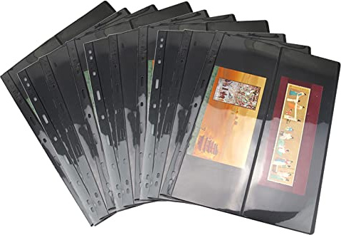 WMLBK Stamp Stock Pages Sheets Double Sided Stamp Album Stock Pages with 9 Binder Holes Pack of 10 Pages Set Classic Stamp Album (vertical two)