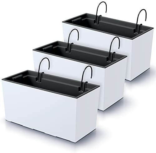 IMJ-Global Set di 3 Vasi per Fiori Piante Rettangolari Urbi Case W In Plastica 39,5x18,5x19,5cm Da Interno Esterno Bianchi Volume 12 Litri Design Moderni