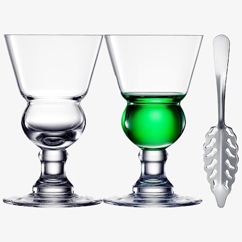 Vintage Crystal Absinthe Glasses Set | 7 oz by The Wine Savant - Stemmed Classic with Swiss Bubble Reservoir, Ideal for Tasting, Nosing & Sipping Absinthe, Sambuca, Raki, Pastis, Ouzo, Green Fairy