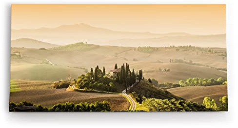 Paul Sinus Wandbild 120x60cm Toskana Landschaft Italien Finca Morgentau Grün
