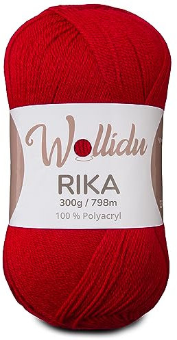 Wollidu Rika Garn zum Häkeln und Stricken 300g / 798m Strickgarn 100% Polyacryl Häkelgarn Kirsche Rot