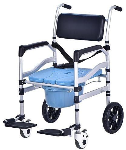 LXURY Toilettenstuhl Faltbar Für Senioren 4 in 1 Toilettenstuhl Mit Rollen and Anti-Roll-Over Pedale Höhenverstellbar Dusch Toilettenstuhl Fahrbar Für Behinderte Und Schwangere,C