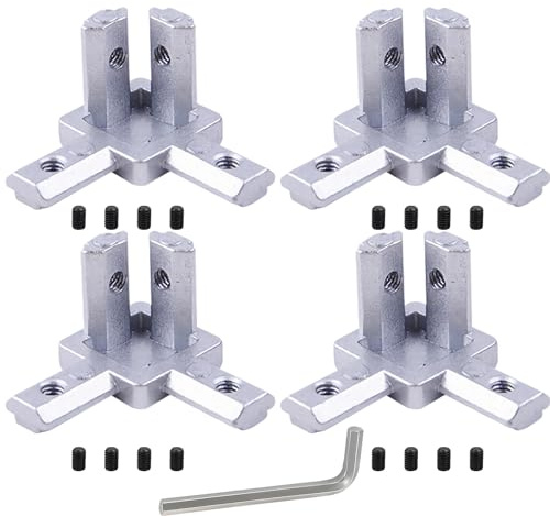 Eckverbinder Aluprofil 20x20 Verbinder Item Profil 3 Wege Eckverbinder 4Stk | Aluprofil 20x20 Nut Winkelverbinder mit Schrauben für Europäisch Standard 6mm T Nut Aluminium Extrusion Profil Silber