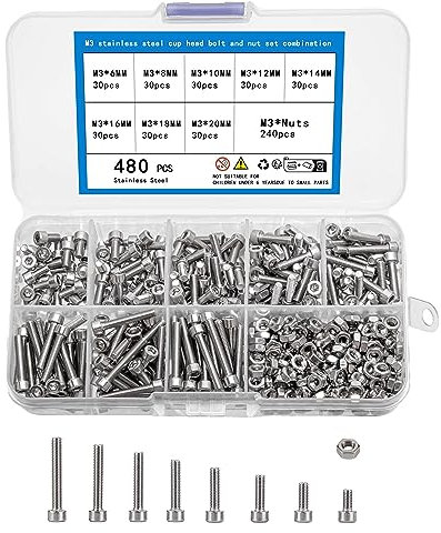 KOXXIAMOQ 480 Pcs M3 Bolts and Nuts Set, Hexagon Socket Head Cap Bolts, Stainless Steel Machine Screws Assortment Kit, Hex Head Screws for Mechanical Bicycle Motorcycle