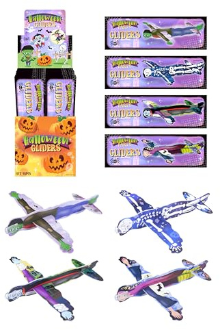 HENBRANDT Pack of 48 Halloween Gliders – Kids Polystyrene Flying Gliders Trick or Treat Party Favours Fillers Toy Loot Bag Fillers Scary Halloween Poly Gliders for Girls and Boys, V01 880
